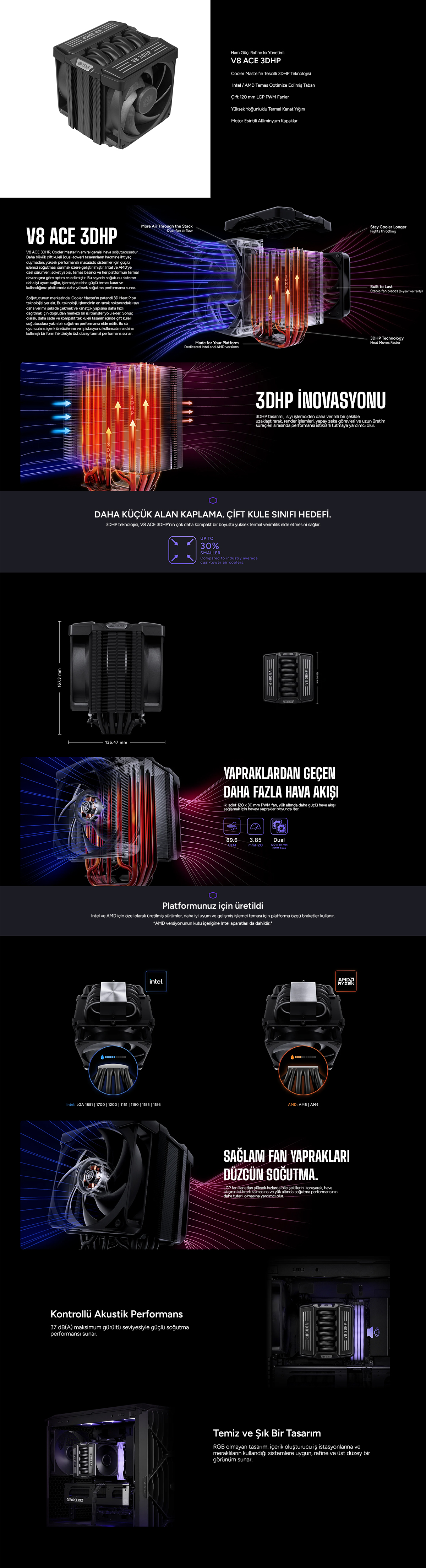 Cooler Master V8 Ace 3DHP Black AMD 120 mm Intel(1700p/1851p)-AMD